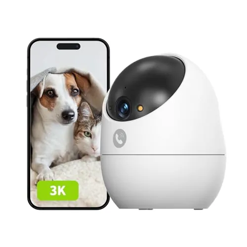 Beans View 3K (5MP) Cámara de Interior para Seguridad, Vista de 360°, 2.4GHz Wi-Fi 1080P, Cámara Mascotas/Perros/Gatos, Visión Nocturna en Color, Detección Humana, Compatible con Alexa (D210)