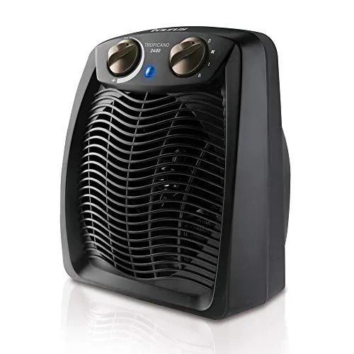 Taurus Tropicano 2400 Calefactor, termoventilador, 2 potencias de calor + ventilador, 2400W, asa de transporte, termostato ajustable, silencioso, diseño negro