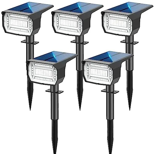 LOTMOS Foco solar exterior [5 Pack/72LED], 3 modos IP67 impermeable lámparas solares exteriores jardín, 6500 K, función 2 en 1, foco exterior para patio, valla, camino, pasillo, porche, jardín, etc.