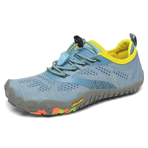SAGUARO Barefoot Zapatillas de Trail Running Niños Niñas Minimalistas Zapatos de Deporte Antideslizantes Calzado Descalzos para Fitness Correr Montaña Senderismo Agua, Cielo Azul, 35 EU