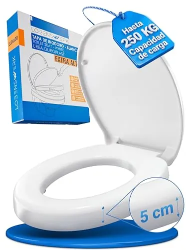 LOBENSWERK Elevador WC Adulto con Tapa WC [5 cm] Antideslizante gracias a topes angulares | Alzador WC Adulto de Urea-Duroplast con capacidad hasta 250 KG | Alza para W