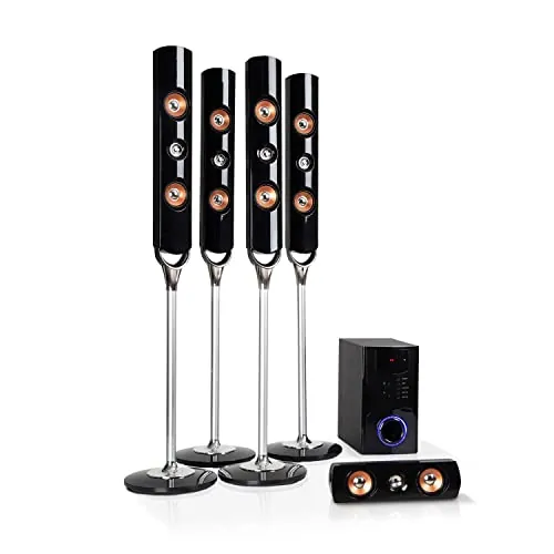 auna Areal Nobility - Equipo 5.1 de Sonido Envolvente, Home Cinema 5.1 inalámbrico, 120 W de Potencia Media, Subwoofer de 35 W, Altavoces, Bluetooth 3.0, USB, SD, AUX, Pantalla LED, Antracita