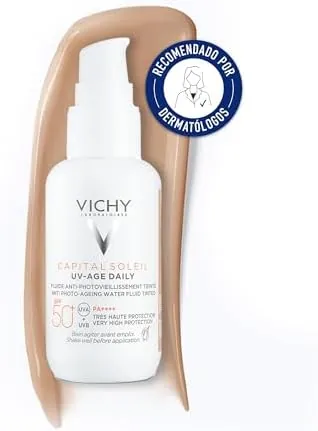 Vichy Líquido Fotoprotector UV-Age de Uso Diario con Color, Combate el Envejecimiento, Fotoprotección SPF50+ Contra Rayos UVB y UVA, Capital Soleil, 40 ml