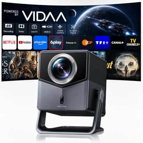 Proyector 4K【Netflix Integrado/1400 ANSI/Dolby 36W】 VIDAA OS: N.º 1 Ultra-Rápido,Auto Focus y Keystone,Control por Voz,HDR10, BT 5.4, Homekit,Rotación 200°, Proyectors exterior/Cine en Casa/Techo/HDMI
