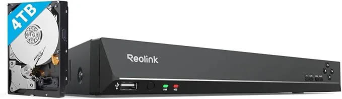 Reolink 16 Canales 4K PoE NVR, Sistema de Cámara Vigilancia IP con 4TB HDD Hogar Grabador de Video Red Soporte 16MP/12MP/8MP/5MP /4MP/1080P /720P HD Cámara de Seguridad Exterior, RLN16-410