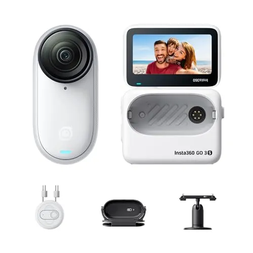 Insta360 GO 3S Blanco (128 GB) - Cámara Vlogging 4K, POV Manos Libres, Móntala Donde Quieras, Estabilización, 140 Min de batería, Impermeable 10 M, Edición IA, Apple Find My, Vlog, Viajes, Exteriores