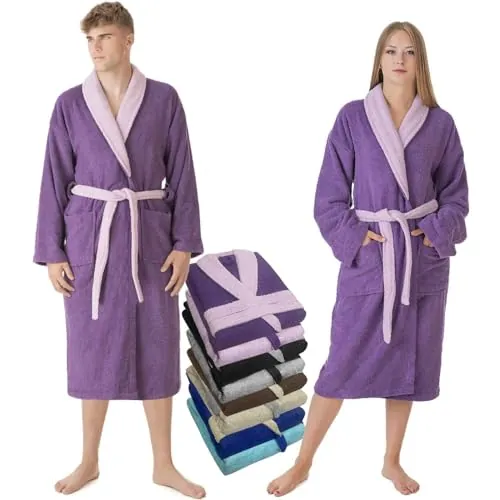 LEBENGOOD Albornoz Hombre 100% Algodón Rizo Americano 450 gsm – Bata de Baño para mujer Ducha, Suave, Absorbente, Unisex, OEKO-TEX® (BicHom Purpura, XXL)