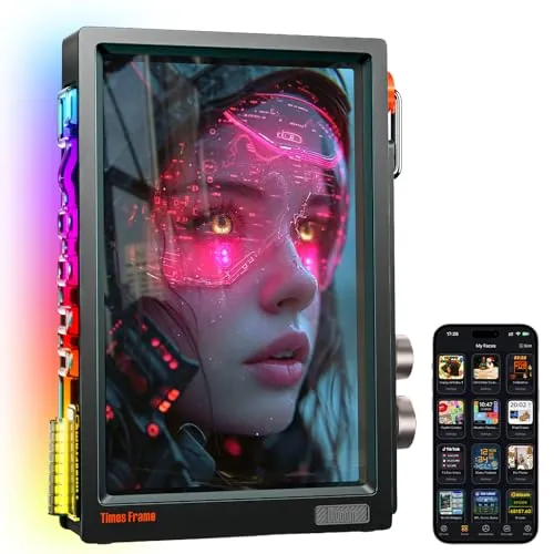 Divoom Times Frame - Marco de Fotos Digital Transparente de 10,1 Pulgadas con WiFi y 64 GB, Pantalla IPS Flotante y botón Giratorio RGB, 400 diales, widgets y Comunidad de Arte de píxeles (Negro)