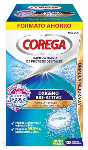 Corega Oxígeno Bio-Activo, Tabletas Prótesis Dentales, Pack 108