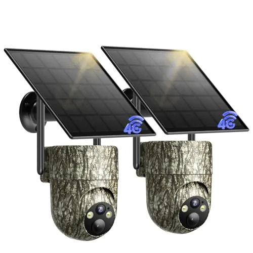 NUASI 4G LTE Camara Vigilancia Exterior Solar con Tarjeta SIM (2 Unidad)