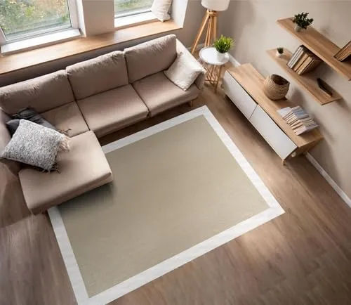 STORESBASIC Alfombra Vinilica Antideslizante, Lavable y Resistente a Manchas, Tejido Trenzado y Sin Pelo, Alfombra de Vinilo Interiores y Exteriores, Piedra Claro 80x150