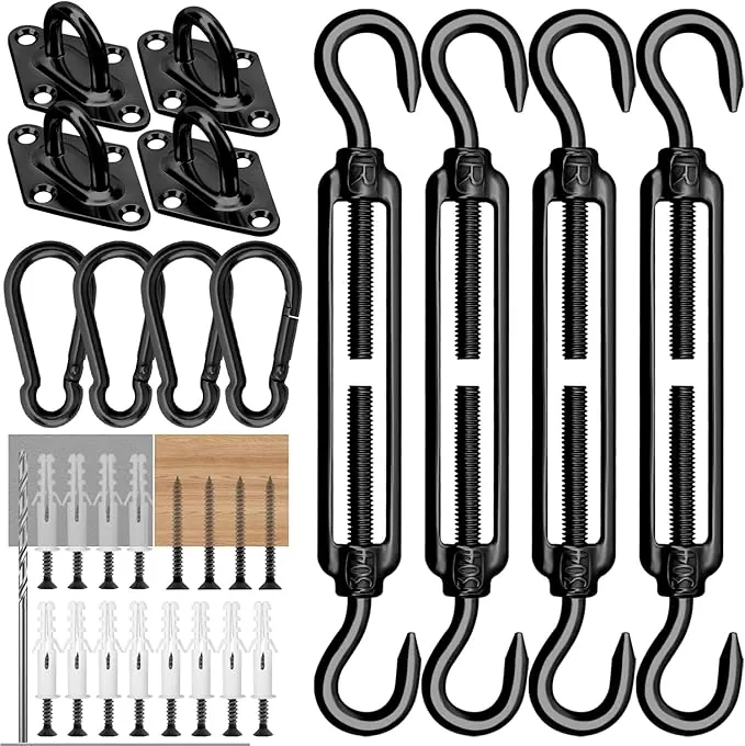 M6 - Juego de fijación para toldos de toldo de Acero Inoxidable, Kit de Hardware para triángulo y Cuadrado, rectángulo, Accesorios de fijación, Color Negro