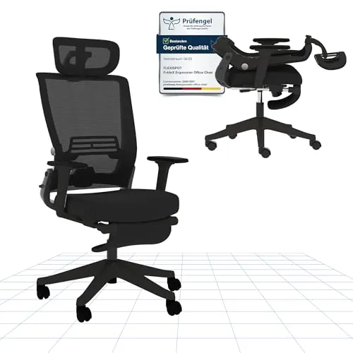 FLEXISPOT FOLDEX Silla de Oficina Ergonómica, Silla de Oficina Plegable con Apoyo Lumbar, Reposabrazos Regulables en Altura, Reposacabezas 2D, Silla de Escritorio de Malla para Oficina Casa-Panther