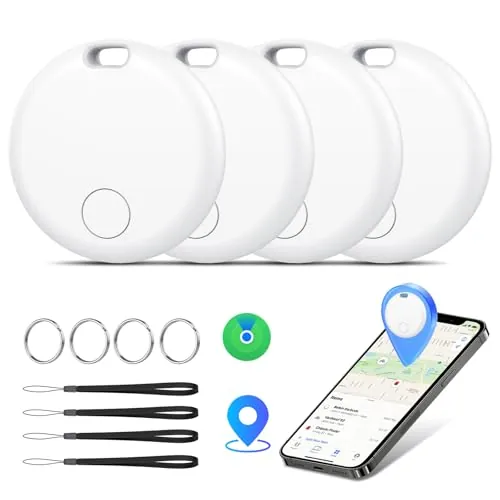 Smart Tracker Tag 4 Pack, Localizador de Objetos Bluetooth Finder, Compatible con Buscar Apple (sólo iOS), 365 días de Uso, Baterías Reemplazo, Buscador para Llaves/Carteras/Equipajes, Blanco