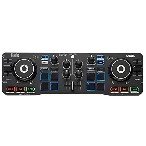 Hercules DJControl Starlight - Controladora DJ USB portatil de 2 pistas y 8 Pads, software Serato DJ Lite, para PC y MAC