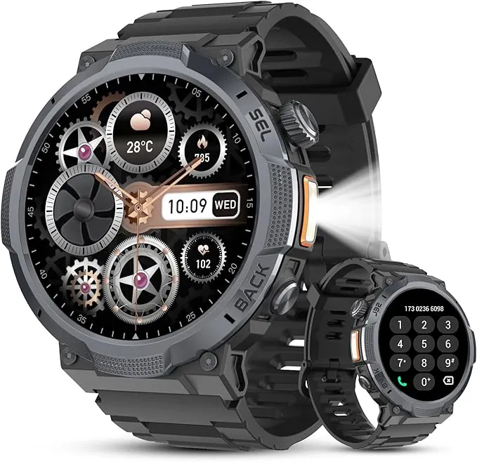 Reloj Inteligente Hombre, Pantalla AMOLED 1,53", Autonomía 30 Días, Reloj Militar Hombre con Llamadas Bluetooth, Monitoreo Frecuencia Cardíaca/Sueño, Impermeable IP68, Más de 110 Modos Deportivos