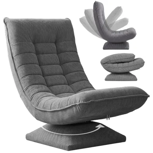 CASARIA Sillón Relax Giratorio Respaldo Ajustable Pana Gris