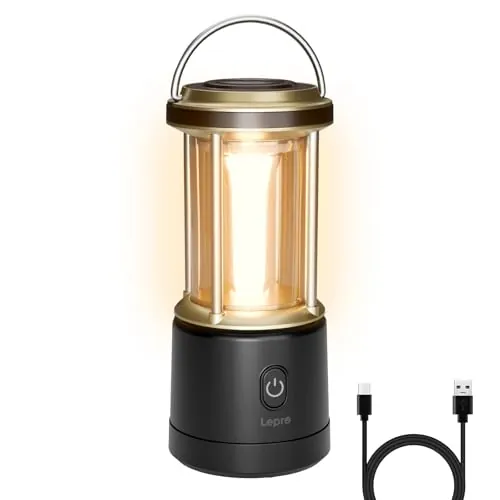 Lepro Linterna de Cámping Recargable o Pilas AA 2000 LM Negro | 5 Modos Regulable, Luz Blanca Cálida y Fría, Impermeable IPX4, Corte de Luz, Tienda de Campaña, Pesca y Emergencia