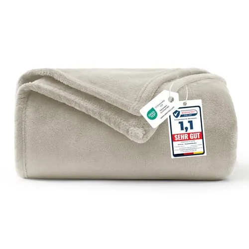 WAVVE Manta 130 x 150 cm Beige, Manta Polar de Franela de Microfibra, Suave y Cálida para Sofá y Cama, Manta para 1 Persona
