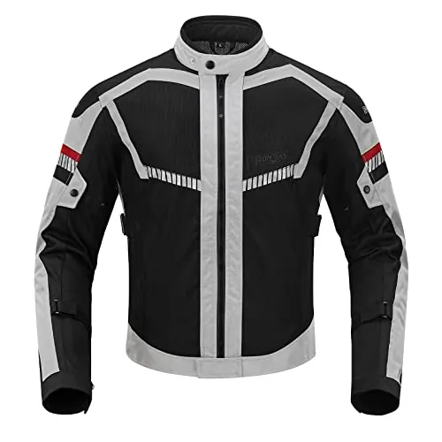 Chaqueta de Motocicleta de Moto para Verano para Hombre, Respirable Armadura Protección reflexión de Alto Brillo L