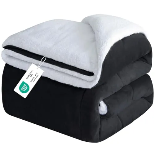 CHOSHOME Manta Sherpa Sofá Invierno - Mantas Franela para Cama | Negro,150x200CM, Mantas Grande Suave y Cálida para Sofá, Manta Caliente de Lana de Cordero Reversible Suave, Acogedor