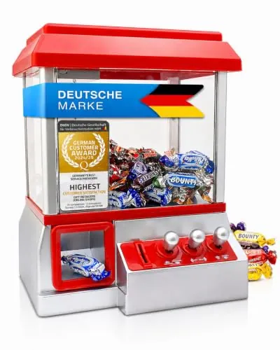 GOODS+GADGETS® Máquina de Garra para Caramelos - Candy Grabber | Maquina gancho juguete estilo feria con música, controles 3D y activación por moneda - fácil de montar