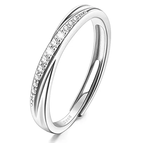 KALVICA Anillos de Plata Esterlina 925 Para Mujeres, Anillo De Plata Ajustable Con Circonio Cúbico, La Promesa De Boda Anillo De La Eternidad Para Mujeres