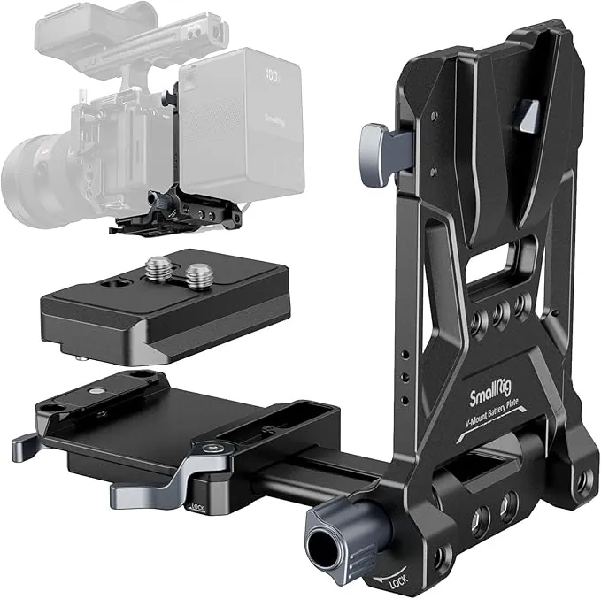 SMALLRIG V-Mount Battery Plate, para Arca-Swiss, Placa de Montaje de Batería V-Lock Compacta y Plegable en Forma de L para Cámara DSLR, para NEEWER V Mount Battery PS099E- 4064B
