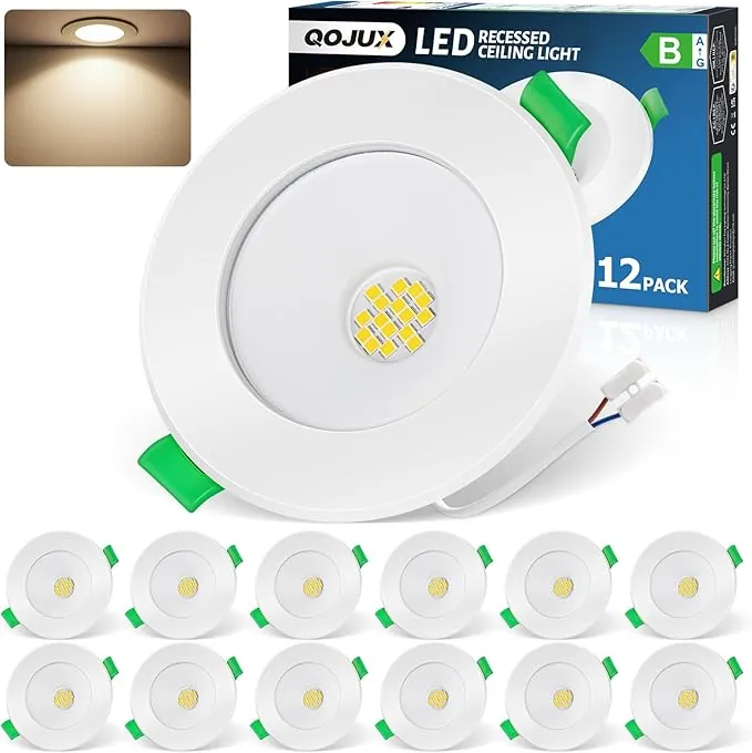 12 Pack 5W Downlight LED Techo Empotrable 4000K Clase B, 800 lúmenes Focos LED Empotrables Techo Blanco Neutro Extra Planos 230V IP44 Ojos de Buey Led para Techo Baño, Corte Ø68-80mm, No Regulable
