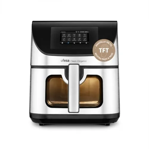 Ufesa Freidora de Aire Swan Elegance 7.5L 2200W, Pantalla Digital Interactiva TFT 4.3", App Inteligente, 10 Programas, Ventana con Luz Interior y Tecnología Air Pulse Ultra 360ºC con Doble Resistencia