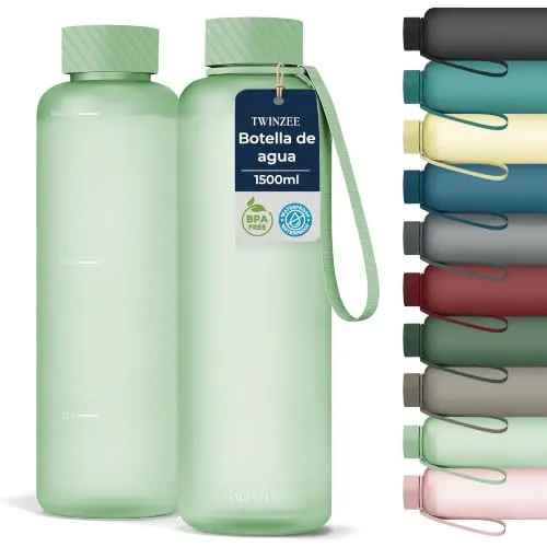Twinzee Botella Tritán 1,5 L Sin BPA Antifugas Verde Claro