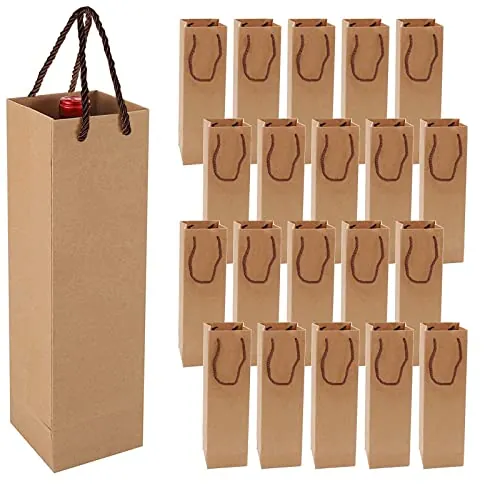 Bolsas de regalo de vino de papel kraft, bolsas de regalo de vino premium con asas, 20 bolsas de almacenamiento de vino de papel kraft para Navidad, boda, fiesta (marrón)
