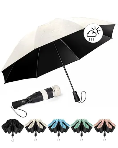 Chakipee Paraguas plegable Antiviento mujer - Paraguas invertido resistente al viento, Paraguas de viaje automático portátil compacto hombre, revestimiento de 210T, resistente a los rayos UV