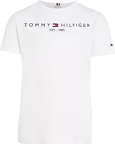 Tommy Hilfiger Camiseta de Manga Corta Infantil Unisex Essential tee con Cuello Redondo, Blanco (White), 12 Años