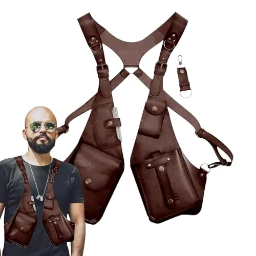 Arnés antirrobo para hombre con doble bolsa de hombro, bolsa de hombro ajustable medieval, bolsa de viaje al aire libre con correa en las axilas, bolsillo para cartera y bolsa de hombro para teléfono