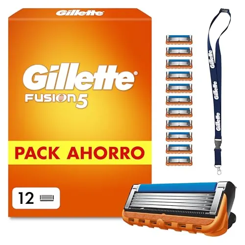 Gillette Fusion5 Cuchillas de Afeitar Hombre, Pack de 12 + Colgante