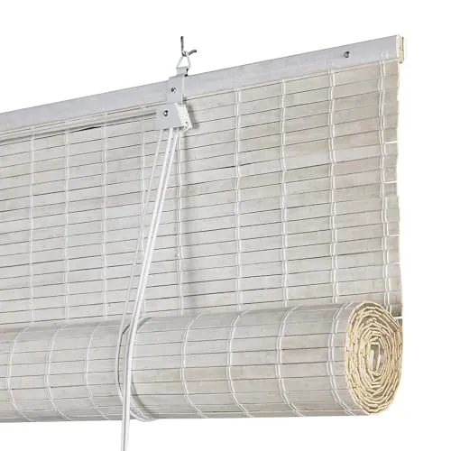 Estores enrollables de Bambú Natural Premium de Lamas Opacas de 8mm. Acabado Mate. Persianas alicantinas de diseño rústico para Ventanas y Puertas Fácil instalación Color Blanco 150x175 cm STORESDECO