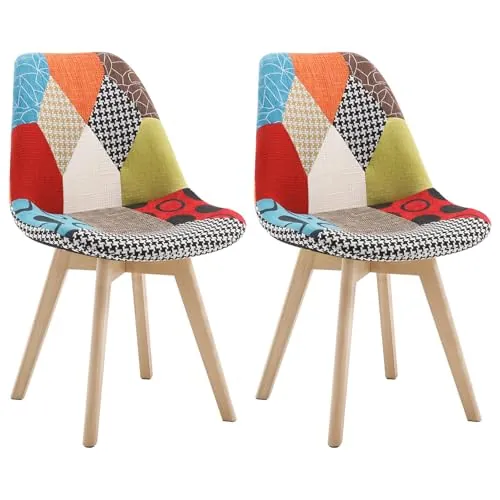 WOLTU Juego de 2 Silla de Comedor,Patchwork de Lino,Multicolor