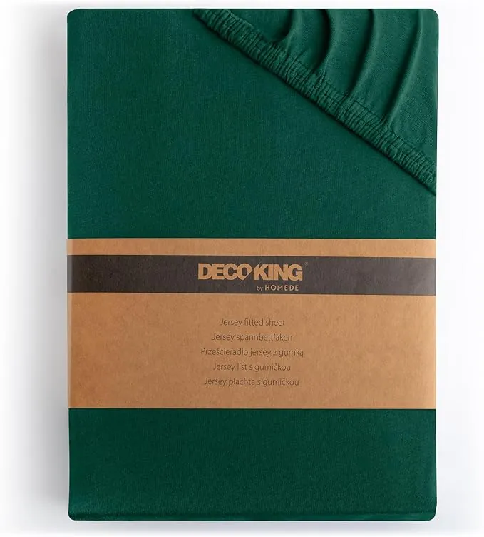 DecoKing Sábana Bajera Ajustable 200x220-220x240 cm 100% Algodón Peinado Jersey Suave Sabana 200x220cm - 220x240cm Botella Verde Amber