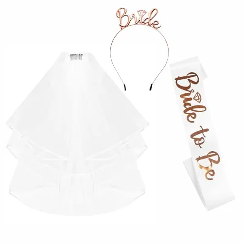 Banda de Futura Novia y Velo con Tiara de Novia, Juego de Accesorios para Despedida de Soltera, Banda de Boda para Novia y Diadema con Velo y Tiara, Accesorios para Despedida de Soltera para Ducha
