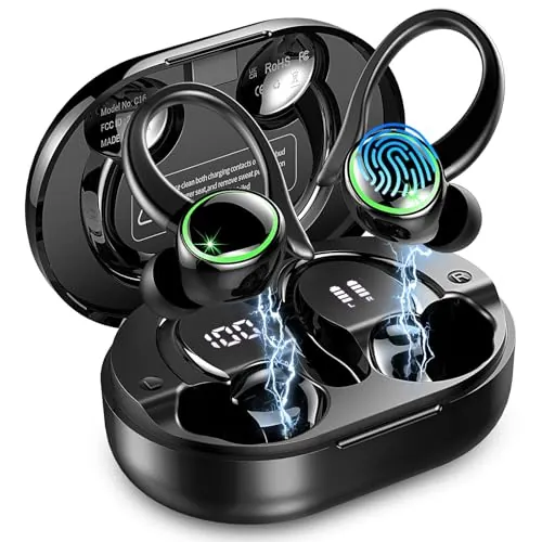 Kuizil Auriculares Inalambricos Deportivos,2026 Auriculares Inalámbricos Bluetooth 5.4 HiFi Estéreo, 50H de Reproducción Cascos Bluetooth con Cancelacion Ruido ENC, Pantalla LED/para Running