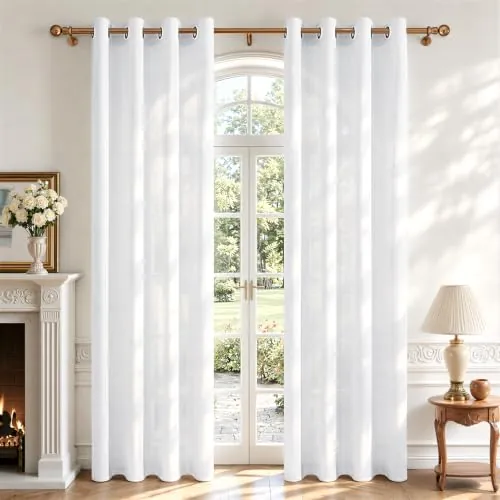 CUTEWIND Cortinas Blancas Salon Modernas 2 Piezas 140x240 cm, Lindas Cortinas y Visillos Efecto Lino Translúcidas con Ojales para Dormitorio Juvenil Comedor Habitacion