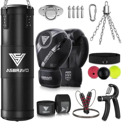 ASBRAVO Saco de Boxeo para Adultos, 120cm, Kit con Guantes de Boxeo 12oz