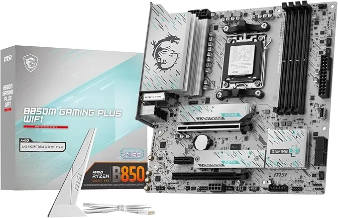 MSI B850M Gaming Plus WiFi Placa Base, mATX - Soporta procesadores AMD Ryzen 9000/8000 / 7000, AM5 - Memoria DDR5 Boost 8200+ MT/s (OC), PCIe 5.0 x16 & 4.0 x4, M.2 Gen5, Wi-Fi 7, 5G LAN