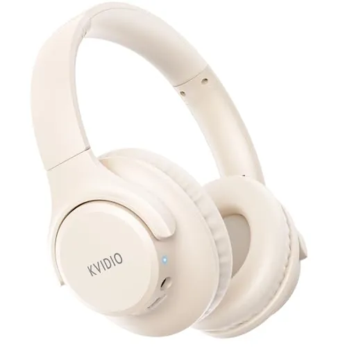 KVIDIO Cascos Inalámbricos Bluetooth Diadema 65h Batería Sonido HiFi | Auriculares inalámbricos BT 6.0,65h duración,Sonido HiFi,Plegable ligero,Micrófono,40mm driver,Carga rápida,PC móvil,Beige
