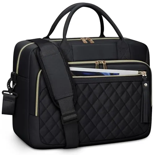 RAINSMORE Maletin Portatil Impermeable Bolso Portatil Mujer 17,3 Pulgadas Portadocumentos Mujer Grande Bolso Ordenador Portatil para Trabajo Oficina Universidad Negro