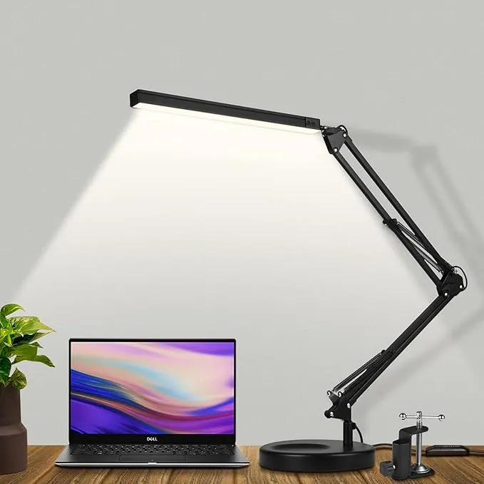 SKYLEO Lámpara Escritorio - Flexo LED Escritorio Potente con clip y base - Protección ocular Lampara LED Escritorio - 3 modos de luz X 10 niveles de brillo - Negro