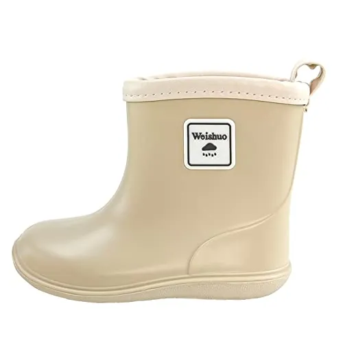 Weishuo Botas de Agua para Niños Unisex Bota de Goma Impermeable Lluvia Bebé Niñas, Talla del Fabricante 15, 23 EU, Blanco roto