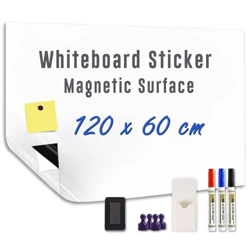 HeatPomelo Vinilo de Pizarra Blanca Magnética para Pared 120 x 60 cm Autoadhesiva y Sin Sombras Lámina de Escritura Borrable en Seco Ideal para Oficina Hogar Escuela