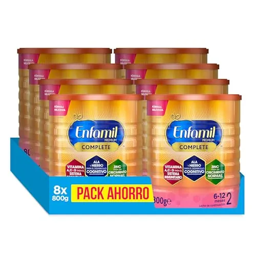Enfamil Complete 2 - Fórmula Leche Infantil De Continuación Para Lactantes Bebés De 6 A 12 Meses - Pack Mensual De Latas X 00 Gr, 8 Unidad